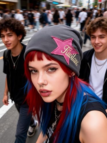 Y2K Slouch Hat Star Beanie Hat Grunge Accessories Winter Warm Cap Retro Design Knit Beanie for Women Men - color: Dark Grey