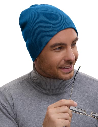 vidsel 100% Cotton Beanie Hat for Men Women, Soft Cuffless Knit Skull Cap - color: 1pc-blue