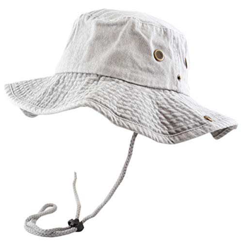 The Hat Depot Cotton Stone-Washed Safari Wide Brim Foldable Double-Sided Sun Boonie Bucket Hat - color: 3. Pigment - Grey, size: Small-Medium