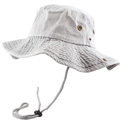 The Hat Depot Cotton Stone-Washed Safari Wide Brim Foldable Double-Sided Sun Boonie Bucket Hat - color: 3. Pigment - Grey, size: Large-X-Large