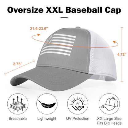Oversize XXL American Flag Trucker Hat - color: Gray/White, size: XX-Large