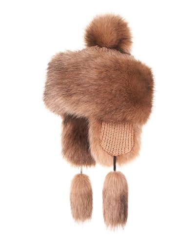 Futrzane Classic Ear Flaps Hat, Trapper for Women - color: Beige, size: Small