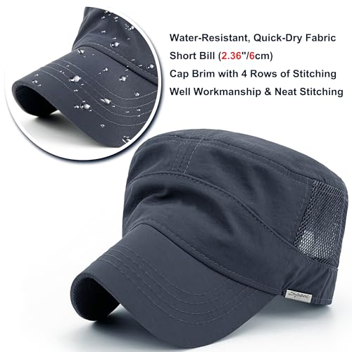 Loneshark Water Resistant Military Hat Quick Dry Cadet Cap Army Flat Top - color: Sport-logo-w-mesh-grey