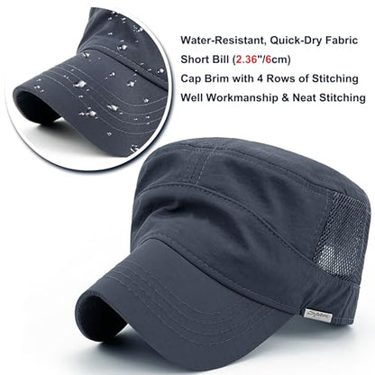 Loneshark Water Resistant Military Hat Quick Dry Cadet Cap Army Flat Top - color: Sport-logo-w-mesh-grey