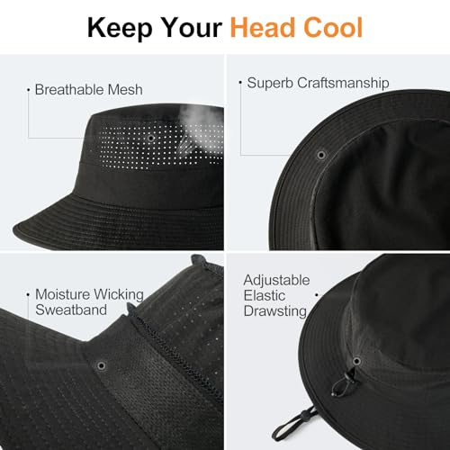 VOBOOM Unisex Wide Brim UV Protection Fishing Sun Hat - color: Black