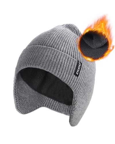 Zylioo XXL XL L Beanie for Big Heads Men Women, Ear Flap Winter Knit Hat - color: Gray, size: Medium-Large