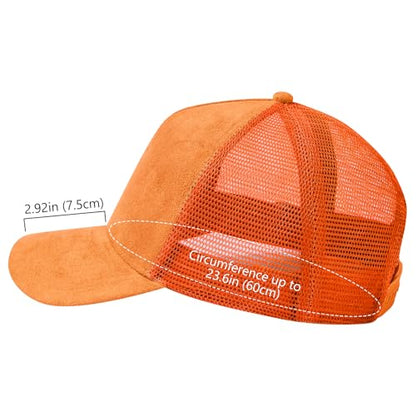 Suede Curved Brim Trucker Cap Adjustable Snapback Hat Mesh Back Breathable for Men Women 2 Pack SH03 - color: Pack of 2, Bleached Sand & Orange