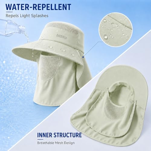 HUAMULAN Women Wide Brim Sun Hat Ponytail UV Protection Visor Fishing Cap - color: Lightgreen