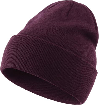 100% Cotton Beanie for Women Men Soft Knit Beanies Warm Winter Hat - color: Wine Red