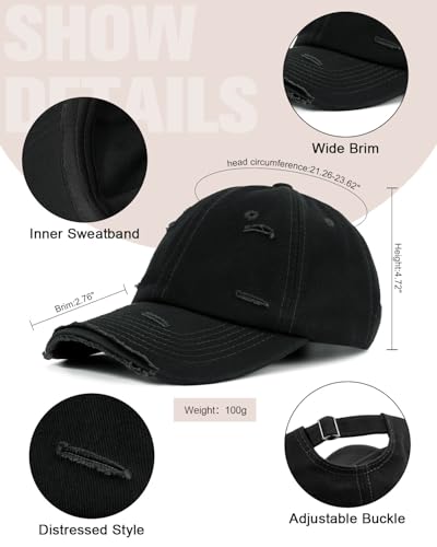 Distressed Washed Cotton Baseball Cap Adjustable Dad Hat for Men Women - color: Zz Solid Black&white