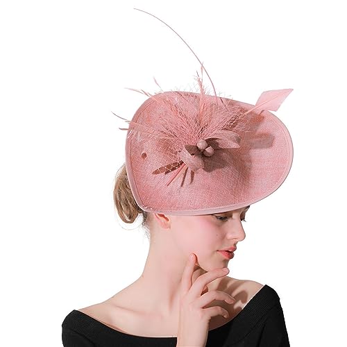 GIBZ Women's Wide Brim Fascinator Elegant Tea Party Headband - color: Light Red