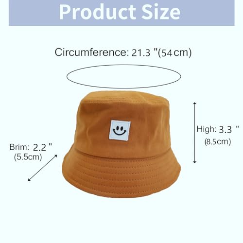 Kids Sun Hat Smile Face Bucket Hat for Girls Boys Summer Sun Protection Cotton Unisex Beach Cap - color: Mocha Mousse