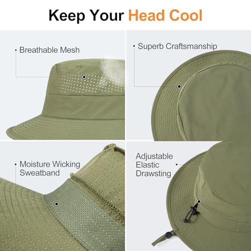 VOBOOM Unisex Wide Brim UV Protection Fishing Sun Hat - color: Green