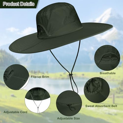 Cooltto L/XL/XXL Wide Brim Sun Hat UPF 50+ UV Protection Boonie Hat - color: Army Green, size: Medium-Large