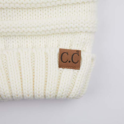 C.C Hat-100 Oversized Baggy Slouch Thick Warm Cap Hat Skully Cable Knit Beanie - color: Ivory