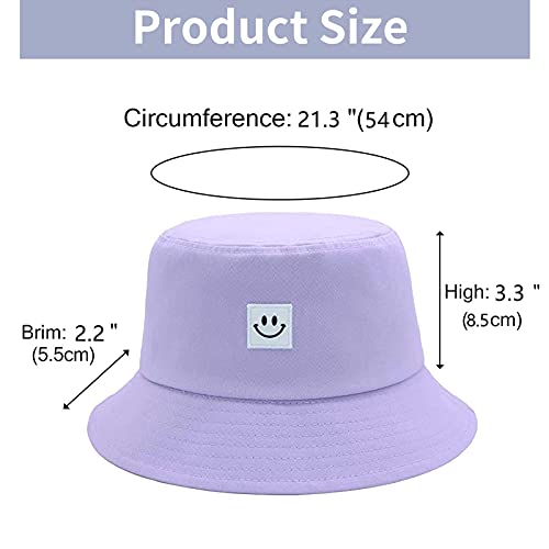Kids Sun Hat Smile Face Bucket Hat for Girls Boys Summer Sun Protection Cotton Unisex Beach Cap - color: Purple