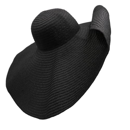 Lifup Straw Sun Hat for Women, Wide Brim Oversized Summer Beach Hat - color: Black