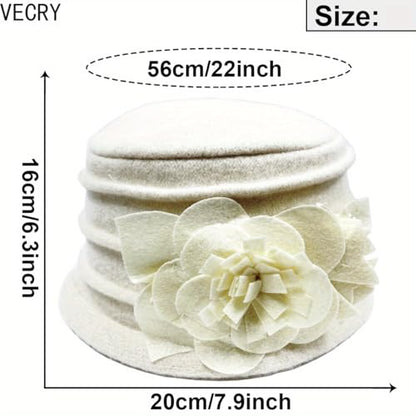 Women's Wool Dress Church Cloche Hat Bucket Winter Floral Hat - color: Floral-navy
