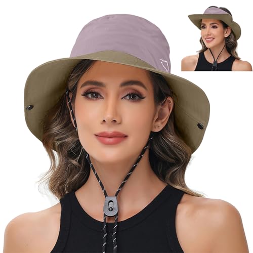 Sun Hats for Women Bucket Hat UV Protection Fishing Hat Wide Brim Safari Hats 2 in 1 Zip-Off Sun Visor Hats UPF 50+ - color: 1pack-coffee Pink