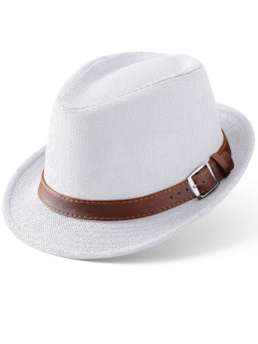 BABEYOND Men's 1920s Short Brim Trilby Fedora Hat - color: W-white