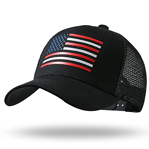 American Flag Trucker Hat - Snapback Hat, Baseball Cap for Men Women - Breathable Mesh Side, Adjustable Fit - for Casual Wear - color: Black/Us