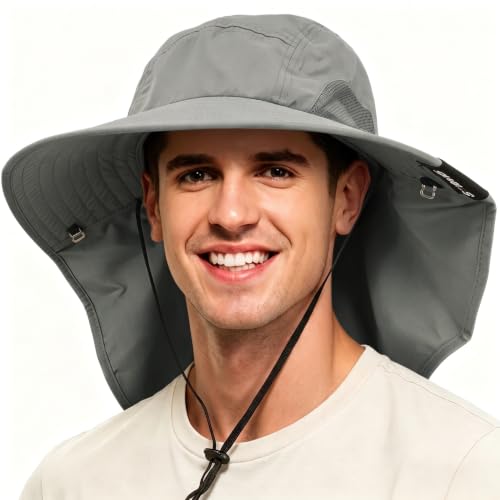 Tirrinia Neck Flap Fishing Safari Cap for Men - color: #Grey