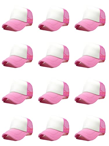 12 Pack Sublimation Hats for Men Blank Trucker Hats Bulk Snapback Mesh Women Baseball Caps DIY Custom 18 Colors - color: Pink White