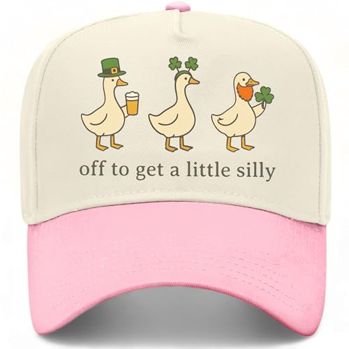Off to Get A Little Silly Hat | St. Patrick's Day | Premium Adjustable Snapback Baseball Trucker Hats for Men & Women - color: Pink/Natural