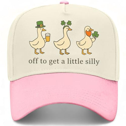 Off to Get A Little Silly Hat | St. Patrick's Day | Premium Adjustable Snapback Baseball Trucker Hats for Men & Women - color: Pink/Natural