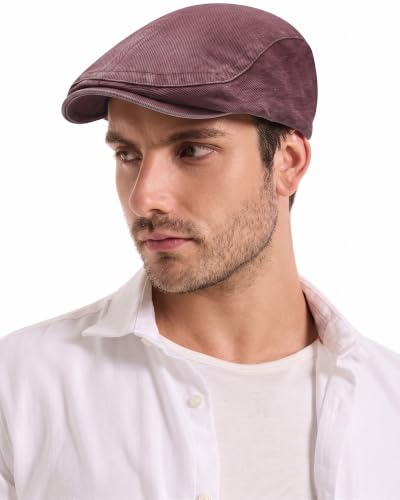 ZLYC Men Cotton Flat Cap Summer Scally Newsboy Beret Driver Hat - color: Washed Burgundy