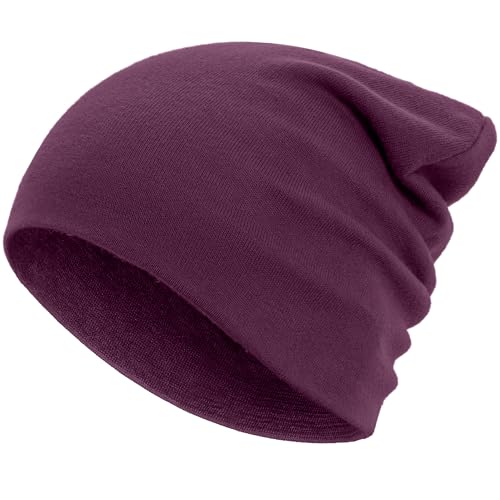 100% Cotton Thin Beanie Hat Women Men Soft Slouchy Chemo Skull Cap - color: 1pc Purple