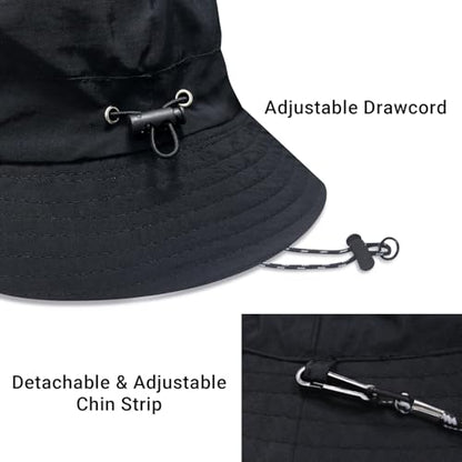 PFFY Waterproof Bucket Hats for Men Women Packable Sun Hat for Outdoors - color: Solid Black