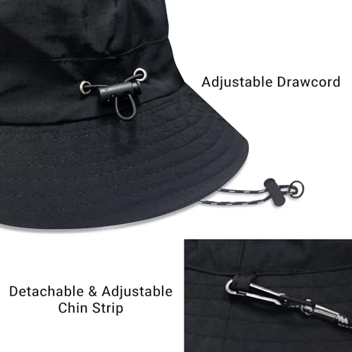 PFFY Waterproof Bucket Hats for Men Women Packable Sun Hat for Outdoors - color: Solid Black