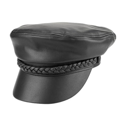 C.C Cotton Fisherman Cap for Women – Classic Fiddler Hat, Lightweight Breathable Cotton, Trendy Greek Fisherman Style - color: Faux Leather-brown