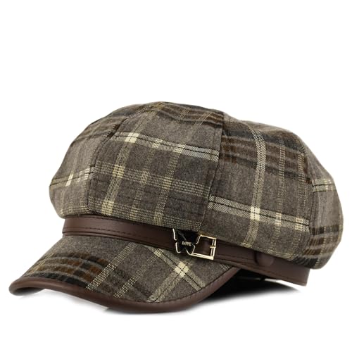 Newsboy Hats for Women - Retro Classic Plaid Hat Fashionable British Irish Beret Cap Girls Vintage Dressy Caps - color: Brown Butterfly