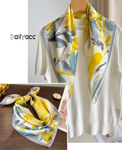 Dailyacc Hair Bandanas Scarf For Women Lightweight Fashion Neck Silk Satin Head Scarves For Sleeping Handbags Scarf - color: 12-yellow Graffiti/27.5*27.5in