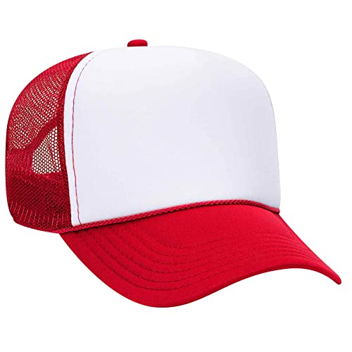 OTTO Wholesale 12 x Cap 5 Panel Mid Profile Mesh Back Trucker Hat - color: Red/Wht/Red