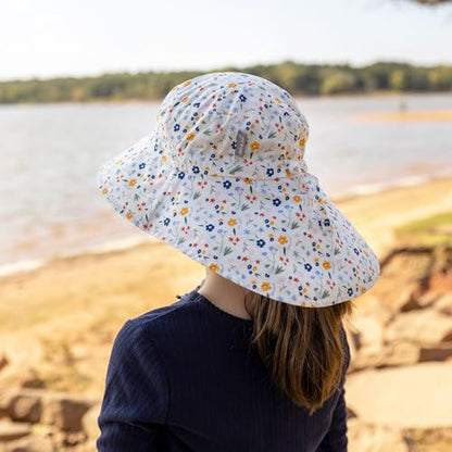 JAN & JUL Girls' Grow-with-Me Cotton Xplorer Sun Hat with Large Brim - color: Meadow Flowers, size: 6-24 Months