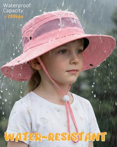 HONGTEYA Kids Sun Hat UPF 50+ Toddler Bucket Summer Hat Fishing Outdoor - color: Light Pink, size: 5-13 Years