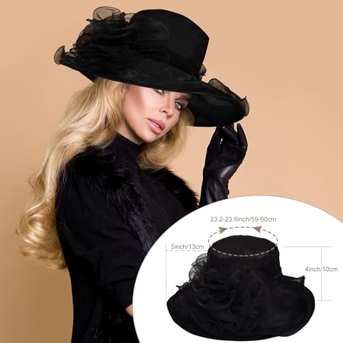 Derby Hats for Women 2025 Equestrian Derby Tea Party Fascinators Wide Brim - color: Wine Red