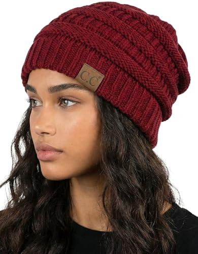 Funky Junque Adult Winter Beanie Slouchy Knit Skull Cap - color: Burgundy
