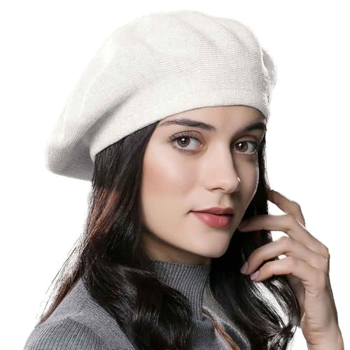 Womens Winter Beret Hat Knitted Beanie Cap Autumn Winter Hat French Classic Beret - color: Trendy-white