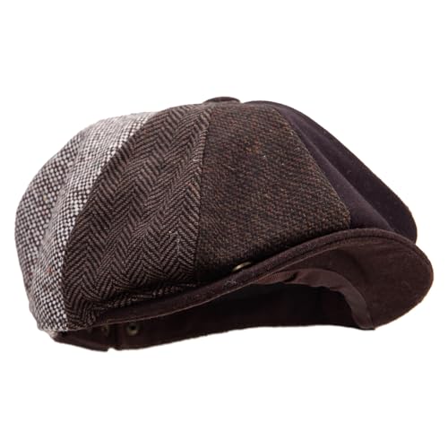 Jeanne Simmons Men's 8 Panel Patch Work Newsboy Cap - color: Brown, size: Large