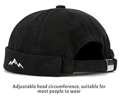 Mens Docker Cap – Brimless Beanie Skull Cap Retro Rolled Cuff Adjustable Cotton - color: Mountain Embroidery