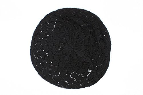 an Womens Lightweight Cut Out Knit Beanie Beret Cap Crochet Hat - Many Styles - color: Black Diamond
