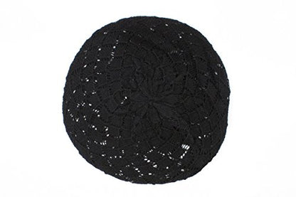 an Womens Lightweight Cut Out Knit Beanie Beret Cap Crochet Hat - Many Styles - color: Black Diamond