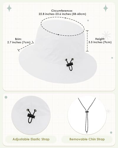Kids UPF 50+ Waterproof Sun Hat, Packable Wide Brim Bucket Hat - color: White