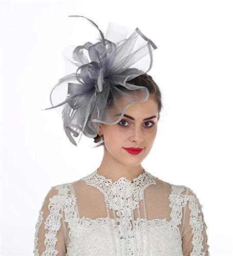 Women Fascinators Hats Flower Fascinators with Headband and Clip Tea Party Headwear for Women and Girls - color: N2-grey