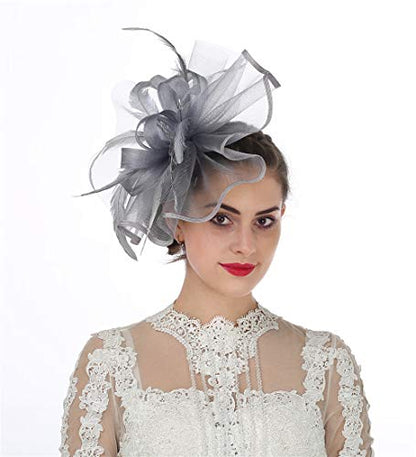 Women Fascinators Hats Flower Fascinators with Headband and Clip Tea Party Headwear for Women and Girls - color: N2-grey
