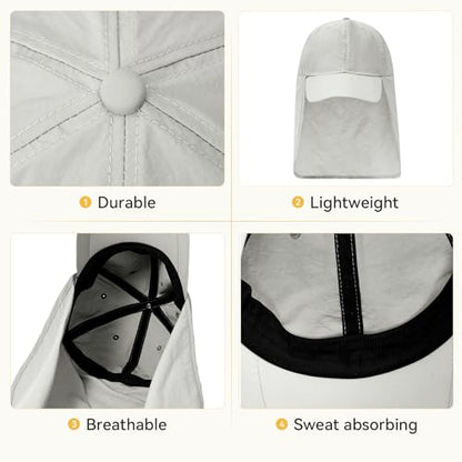 American Trends Mens Sun Hat with Neck Flap, UV Protection Outdoor Flap Hat, Packable Soft Fishing Hiking Gardening Hat - color: Light-gray